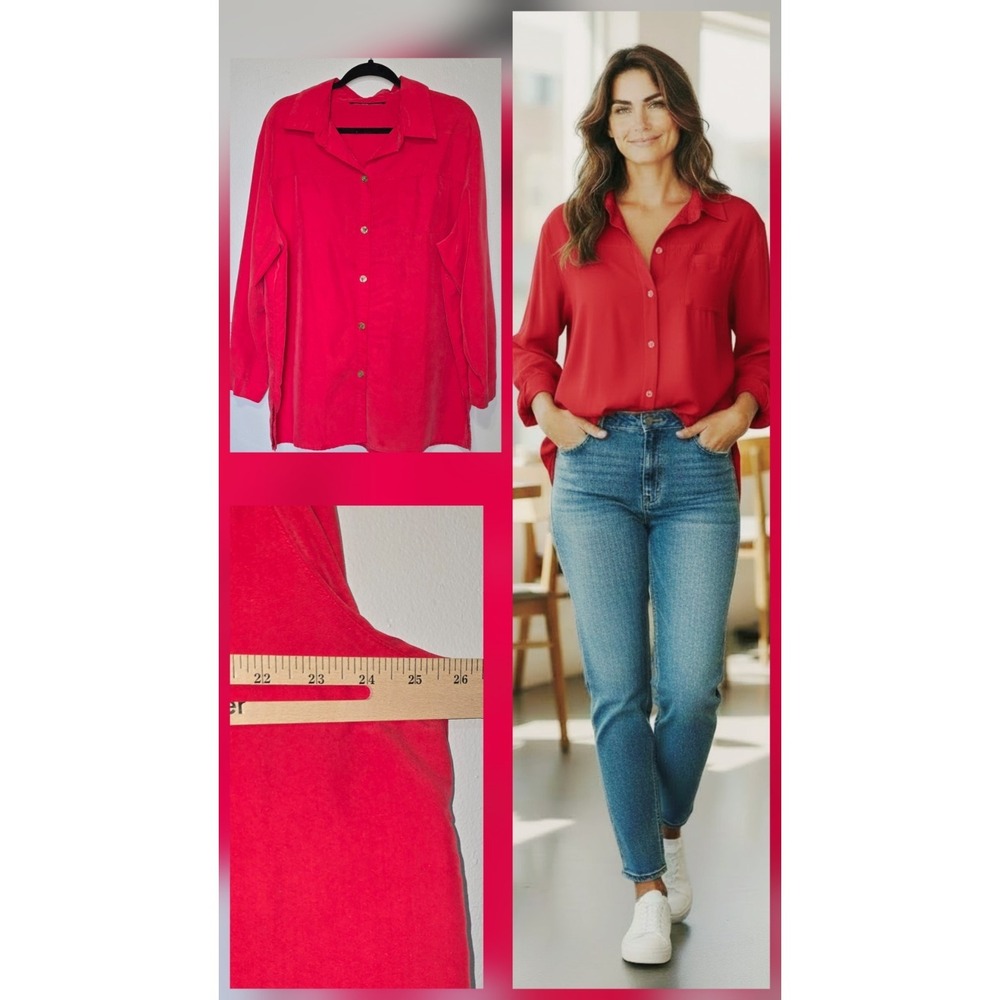 Sag Harbor Red Faux Suede Button Down Shirt Women's size‎ 2X 22 Plus Long Sleeve